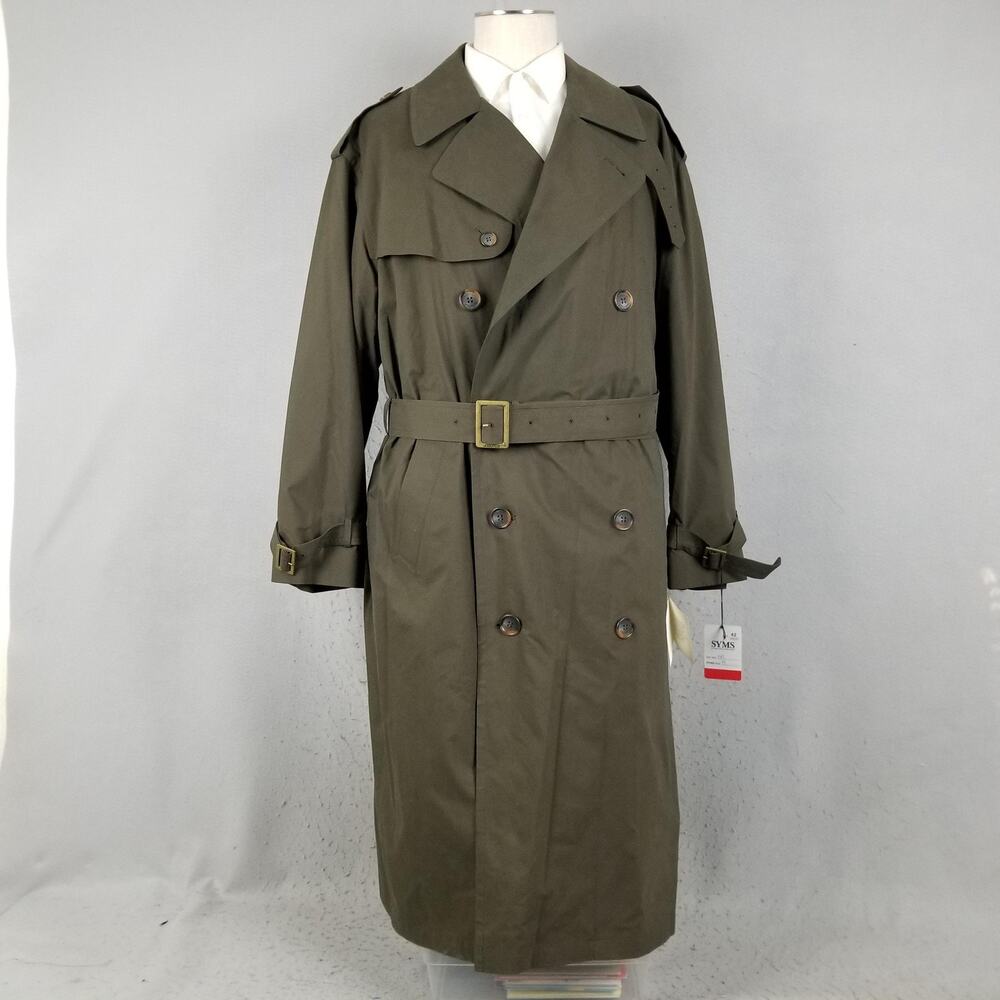 Nautica Trench Coat Mens 42S Green Belted Double Breasted Long Removable Liner